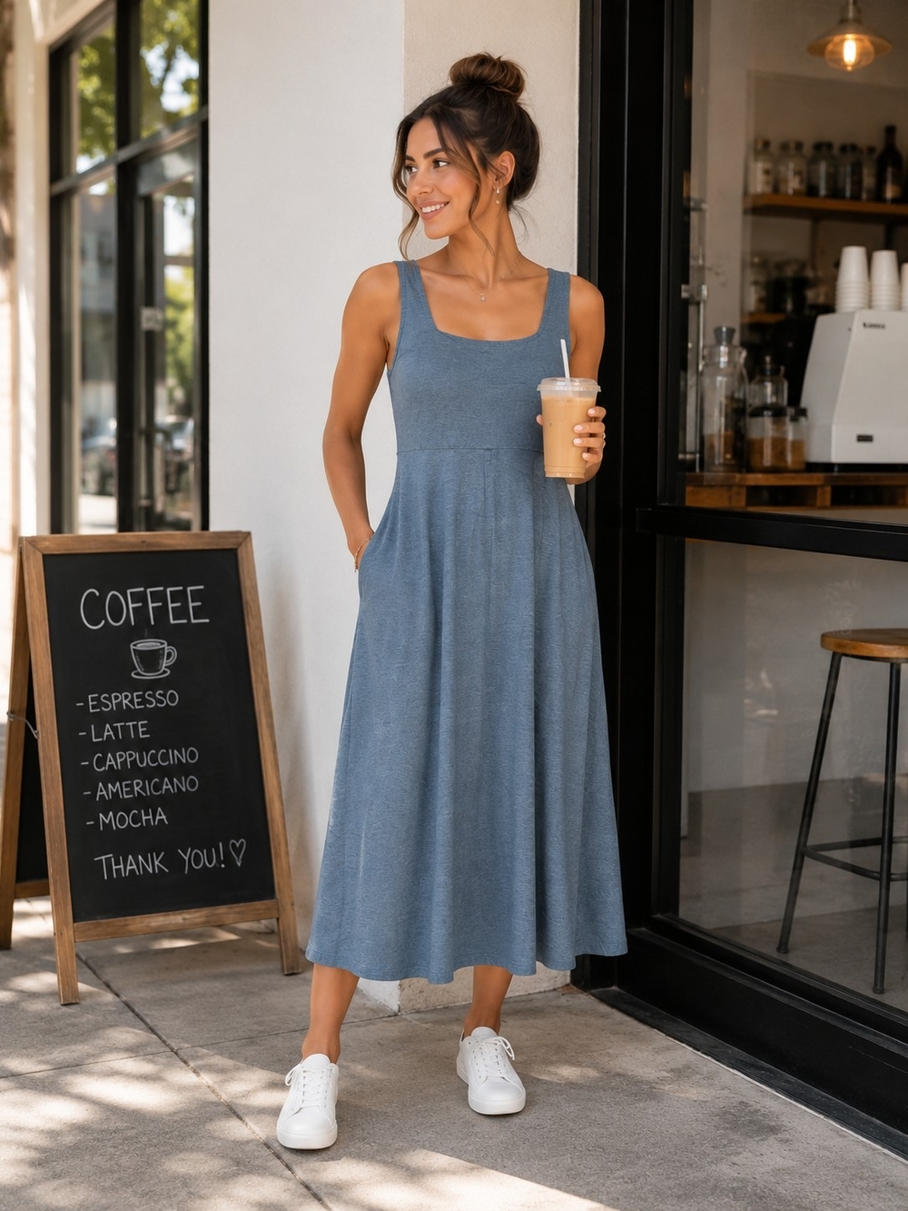 Quince Blue Gray Fit & Flare Midi Dress | Size Small